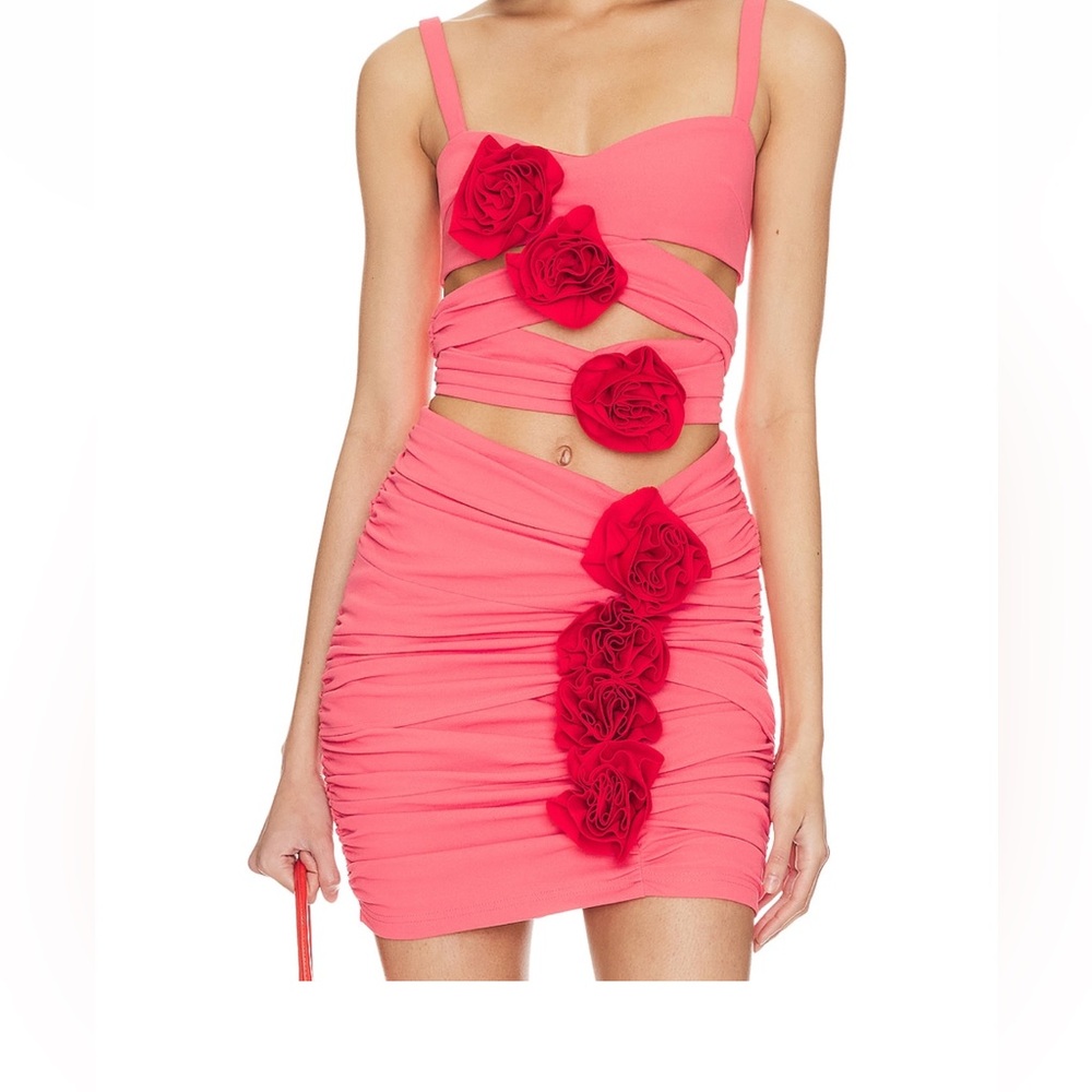 Atoir Pink and Red Floral Cutout Dress